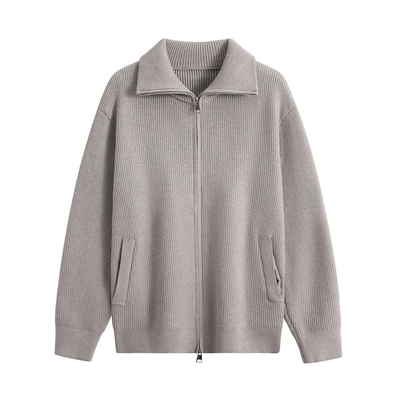 Herren Strick-Zipjacke mit Stehkragen, gerippter Struktur und Oversized-Schnitt Nord Taschen