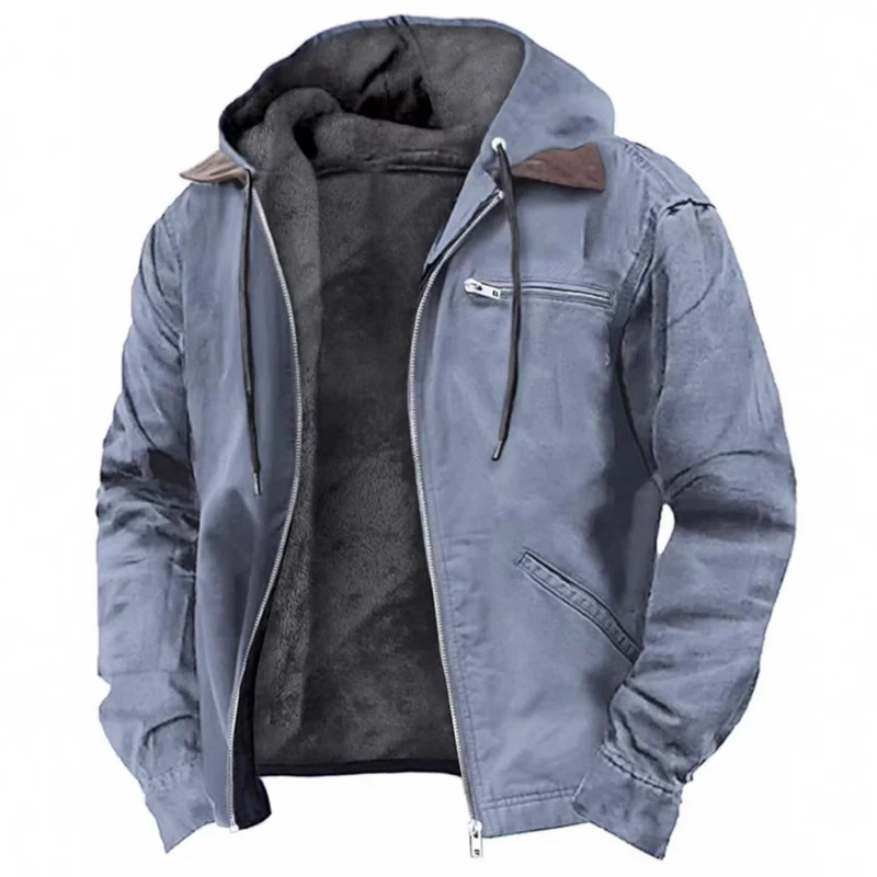 Herren Gefütterte Kapuzen-Lederjacke mit Teddyfutter und Brustreißverschlusstasche Nord Taschen