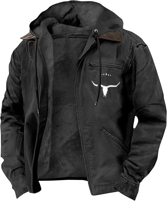 Herren Gefütterte Kapuzen-Lederjacke mit Teddyfutter und Brustreißverschlusstasche Nord Taschen