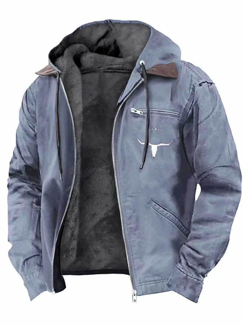 Herren Gefütterte Kapuzen-Lederjacke mit Teddyfutter und Brustreißverschlusstasche Nord Taschen