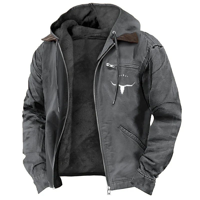 Herren Gefütterte Kapuzen-Lederjacke mit Teddyfutter und Brustreißverschlusstasche Nord Taschen
