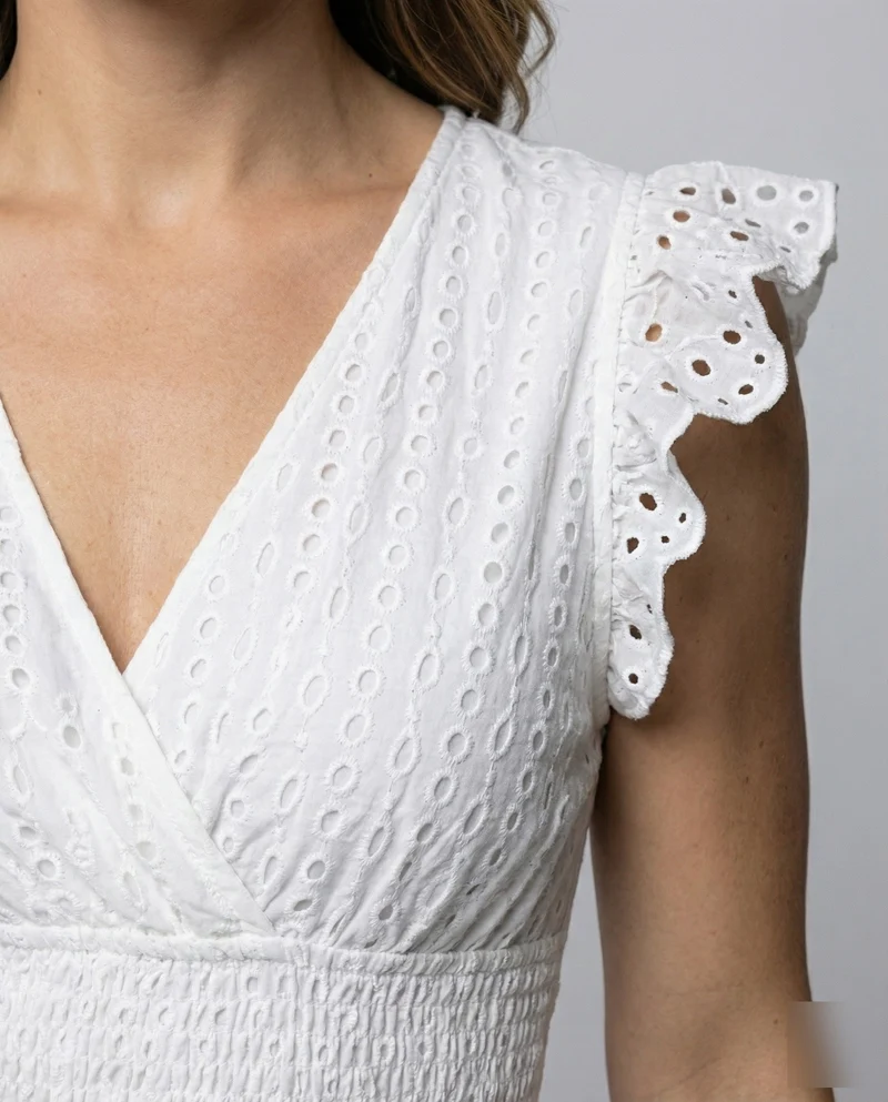 Damen Filigrane Lochstickerei Midikleid