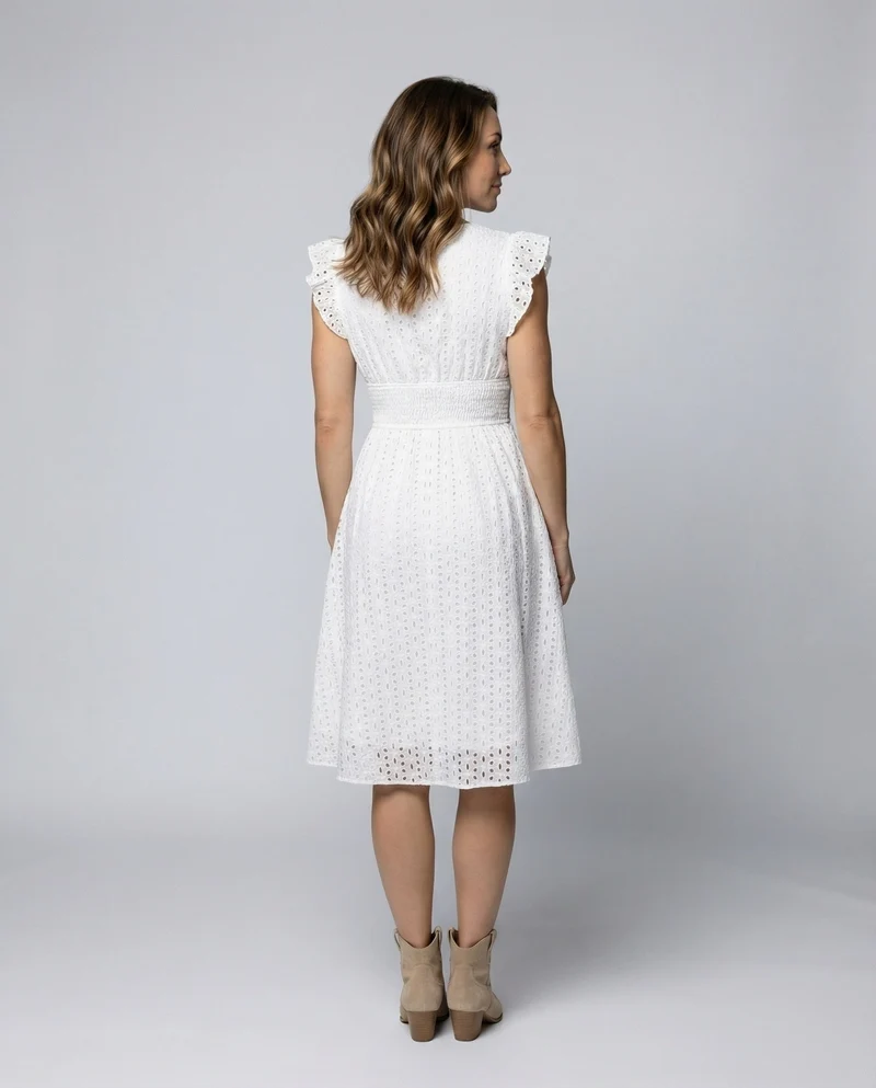 Damen Filigrane Lochstickerei Midikleid