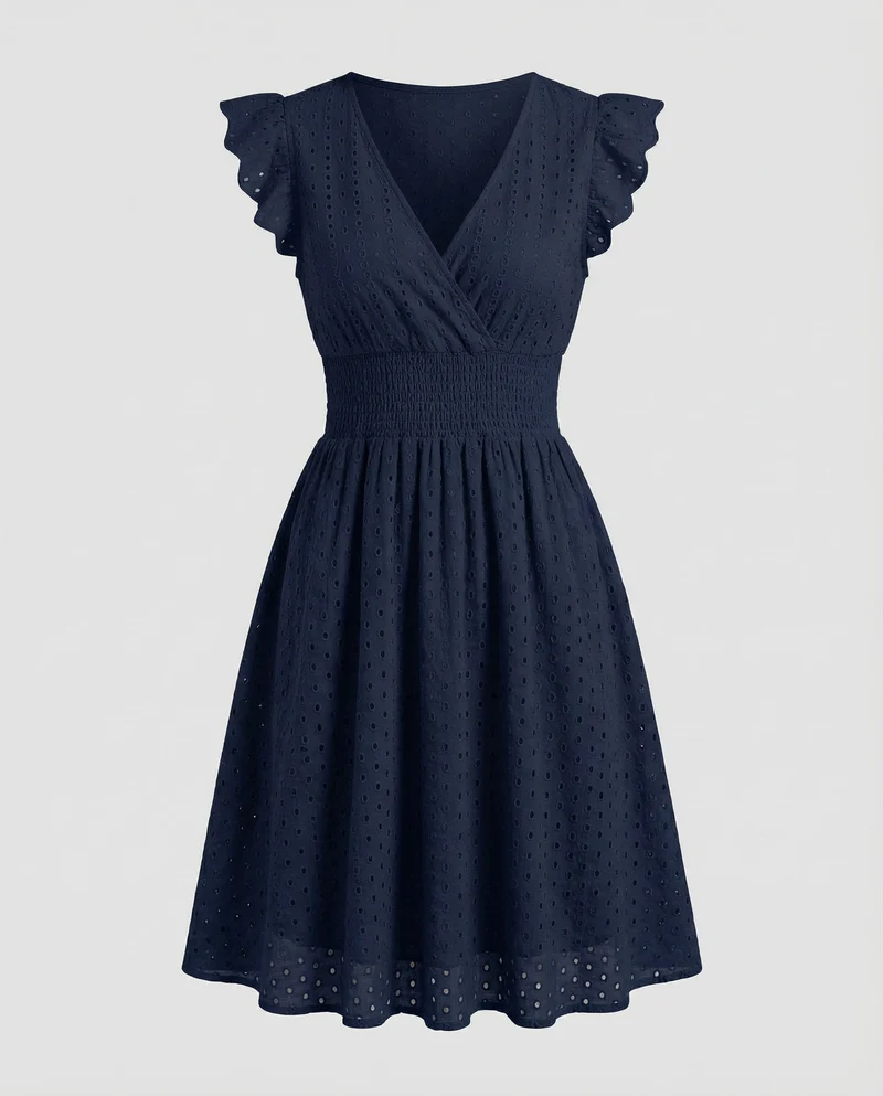 Damen Filigrane Lochstickerei Midikleid