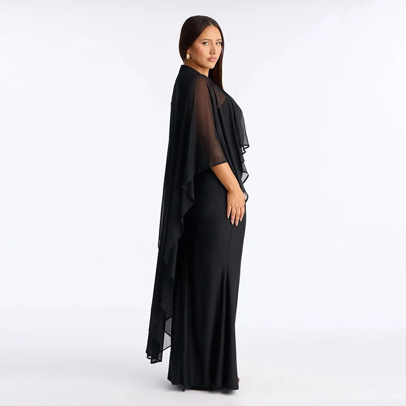 Damen Glamouröses Abendkleid mit fließendem Chiffonüberwurf und figurbetonter Silhouette