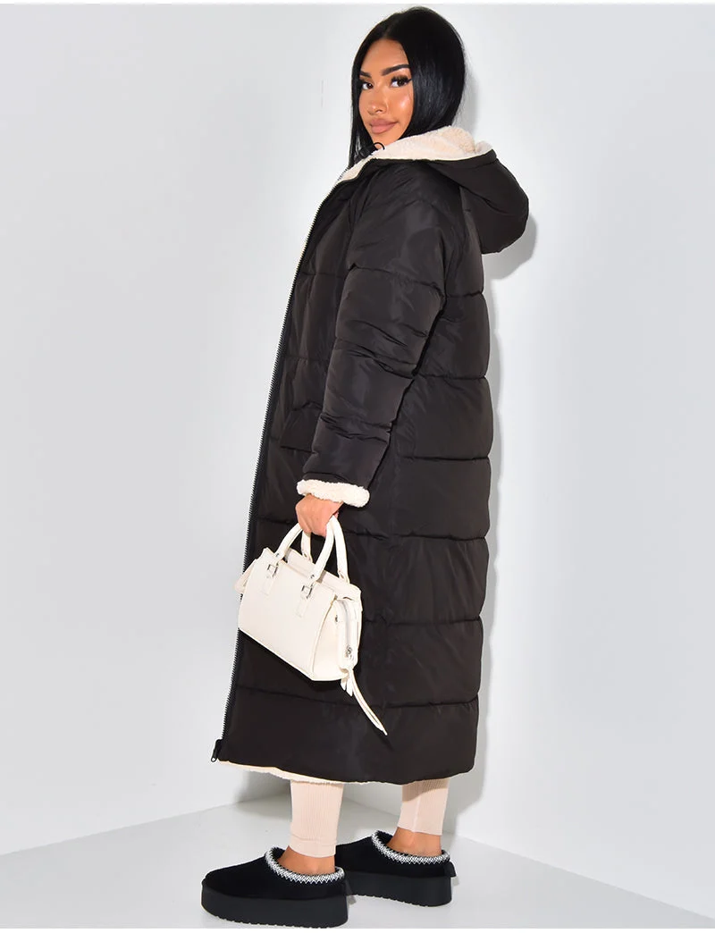 Winterjacke - luxuriöse lange Damenjacke mit Kapuze