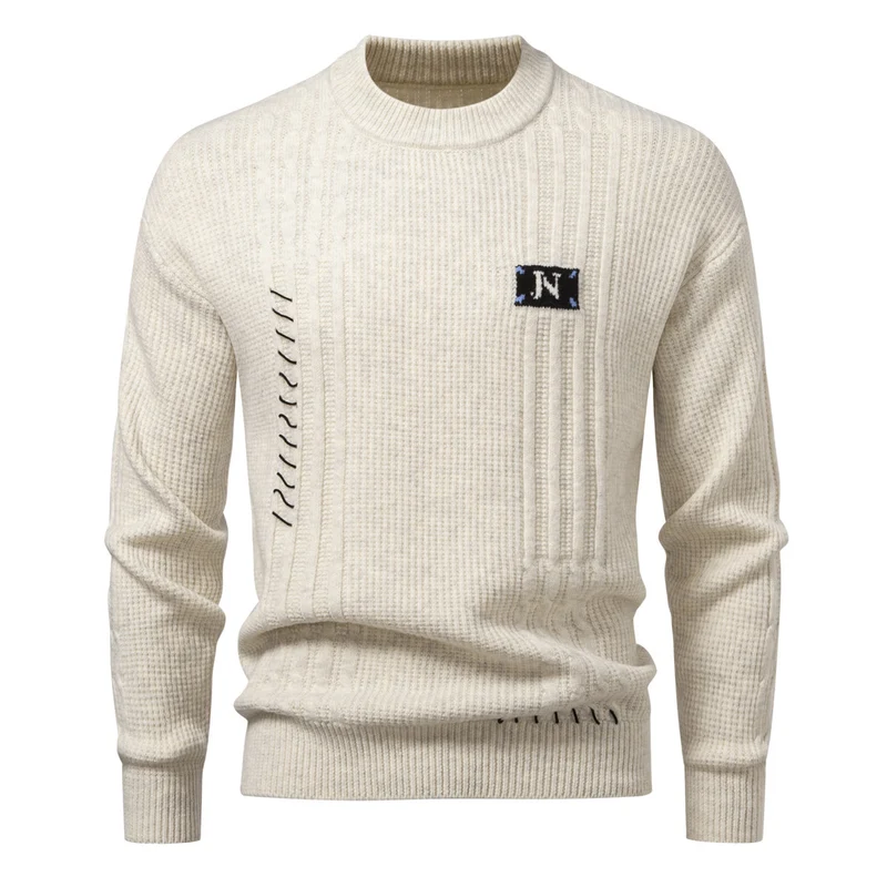 Herren Strukturiertes Rippstrick-Pullover mit Ziernähten und Logo‑Patch Nord Taschen