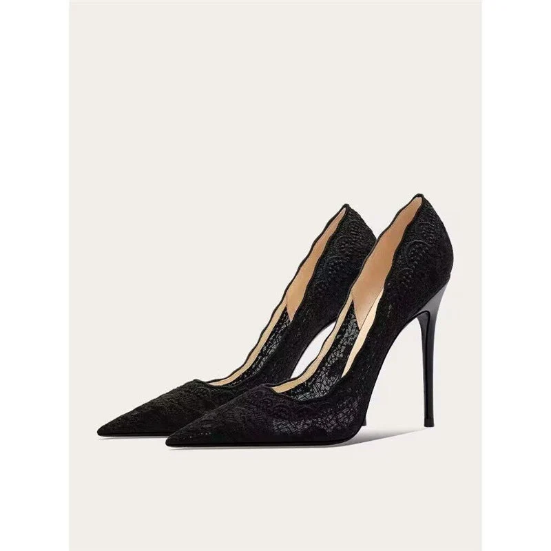 Damen elegante Slingback-Pumps mit zarter Spitzenverzierung - Vittorelli