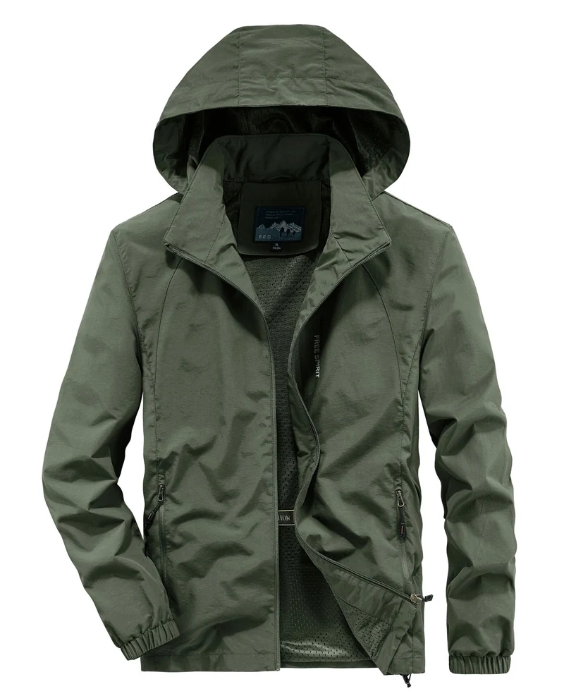 Herren Ultraleichte Atmungsaktive Kapuzenjacke mit perforiertem Mesh‑Futter und Reißverschlusstaschen Nord Taschen