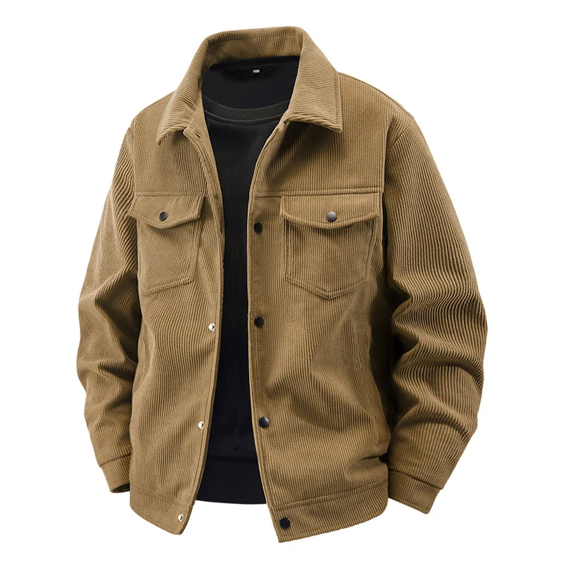 Herren gefütterte Kordjacke im Trucker-Stil mit Druckknopfverschluss und aufgesetzten Brusttaschen Nord Taschen