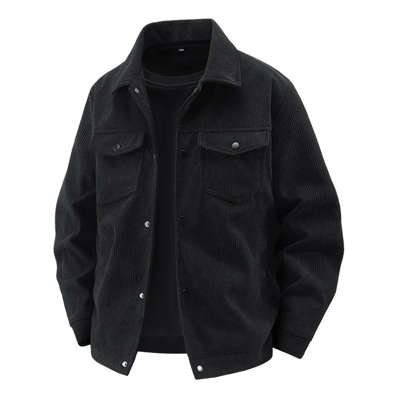 Herren gefütterte Kordjacke im Trucker-Stil mit Druckknopfverschluss und aufgesetzten Brusttaschen Nord Taschen