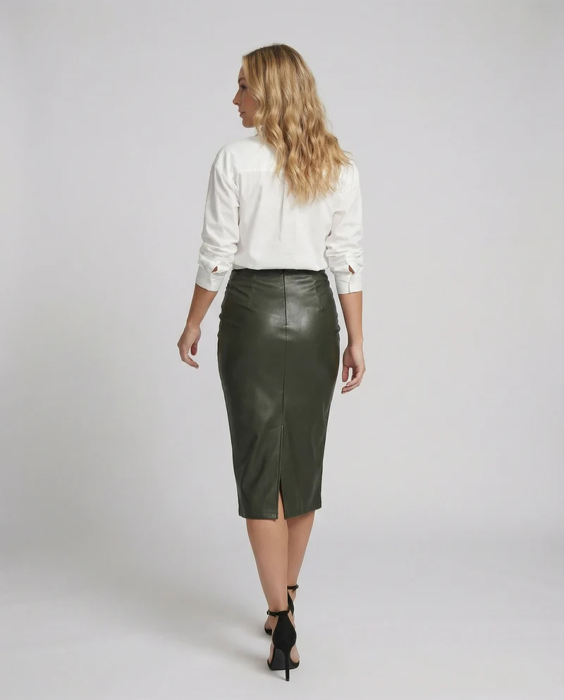 Damen Midi-Rock aus hochwertigem Leder mit Raffung - Vittorelli