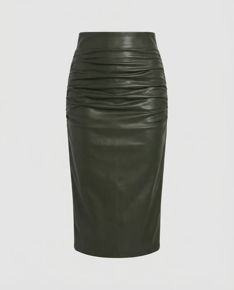 Damen Midi-Rock aus hochwertigem Leder mit Raffung - Vittorelli