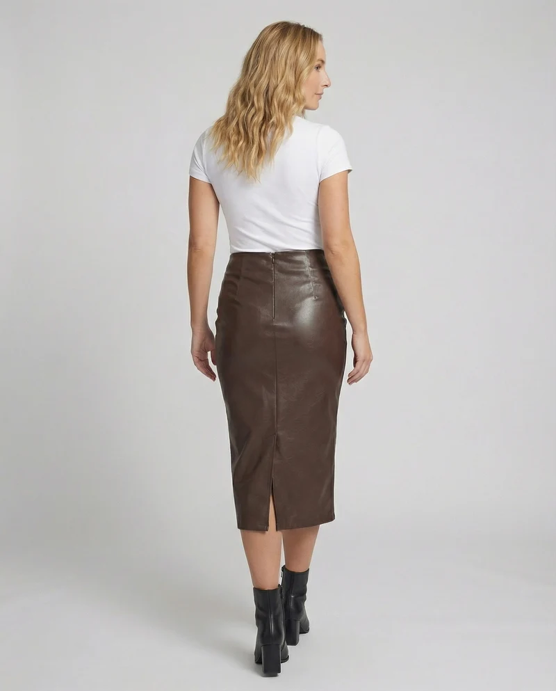 Damen Midi-Rock aus hochwertigem Leder mit Raffung - Vittorelli