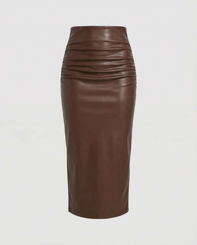 Damen Midi-Rock aus hochwertigem Leder mit Raffung - Vittorelli