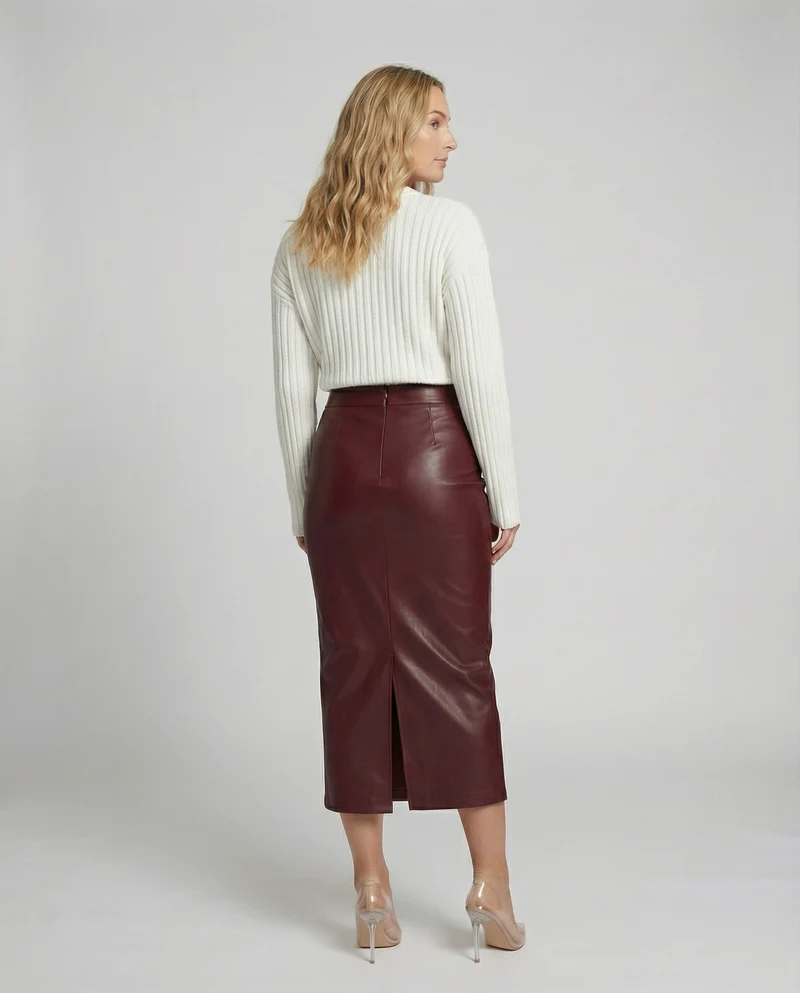 Damen Midi-Rock aus hochwertigem Leder mit Raffung - Vittorelli
