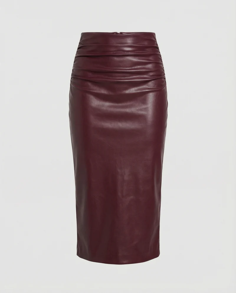 Damen Midi-Rock aus hochwertigem Leder mit Raffung - Vittorelli