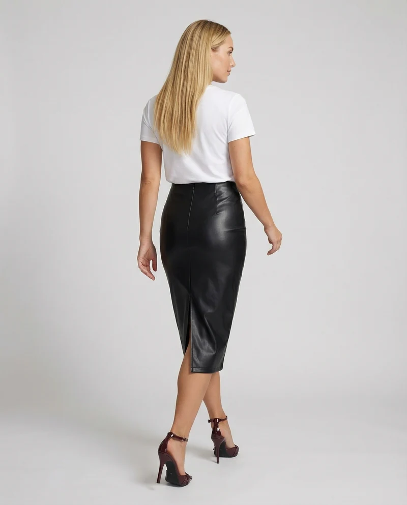 Damen Midi-Rock aus hochwertigem Leder mit Raffung - Vittorelli