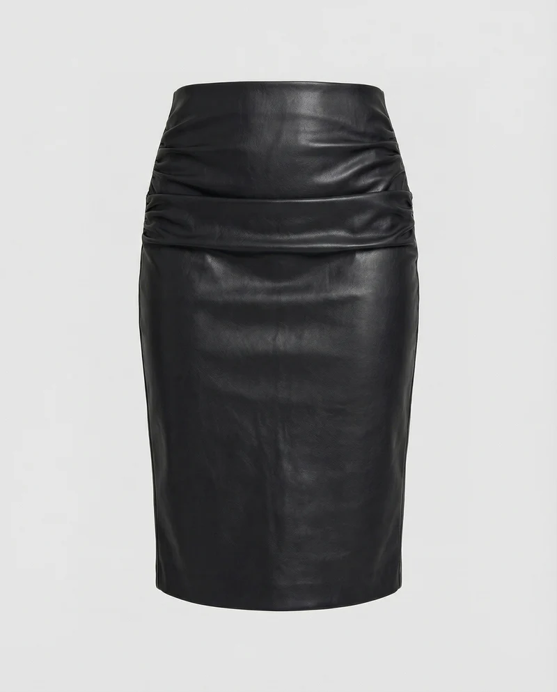 Damen Midi-Rock aus hochwertigem Leder mit Raffung - Vittorelli