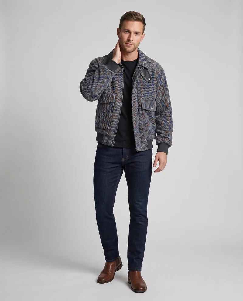 Herren Strukturiertes Overshirt‑Bomberjacke mit Rippbündchen & aufgesetzten Pattentaschen Nord Taschen