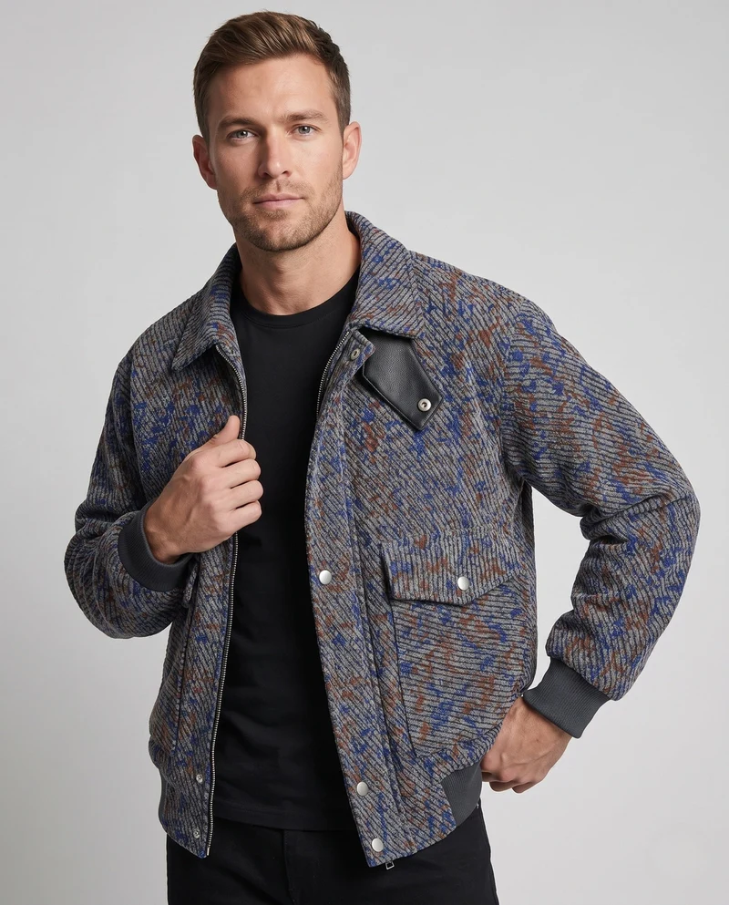 Herren Strukturiertes Overshirt‑Bomberjacke mit Rippbündchen & aufgesetzten Pattentaschen Nord Taschen