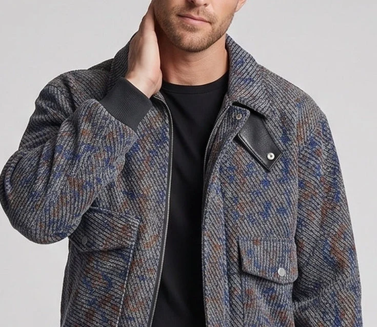 Herren Strukturiertes Overshirt‑Bomberjacke mit Rippbündchen & aufgesetzten Pattentaschen Nord Taschen