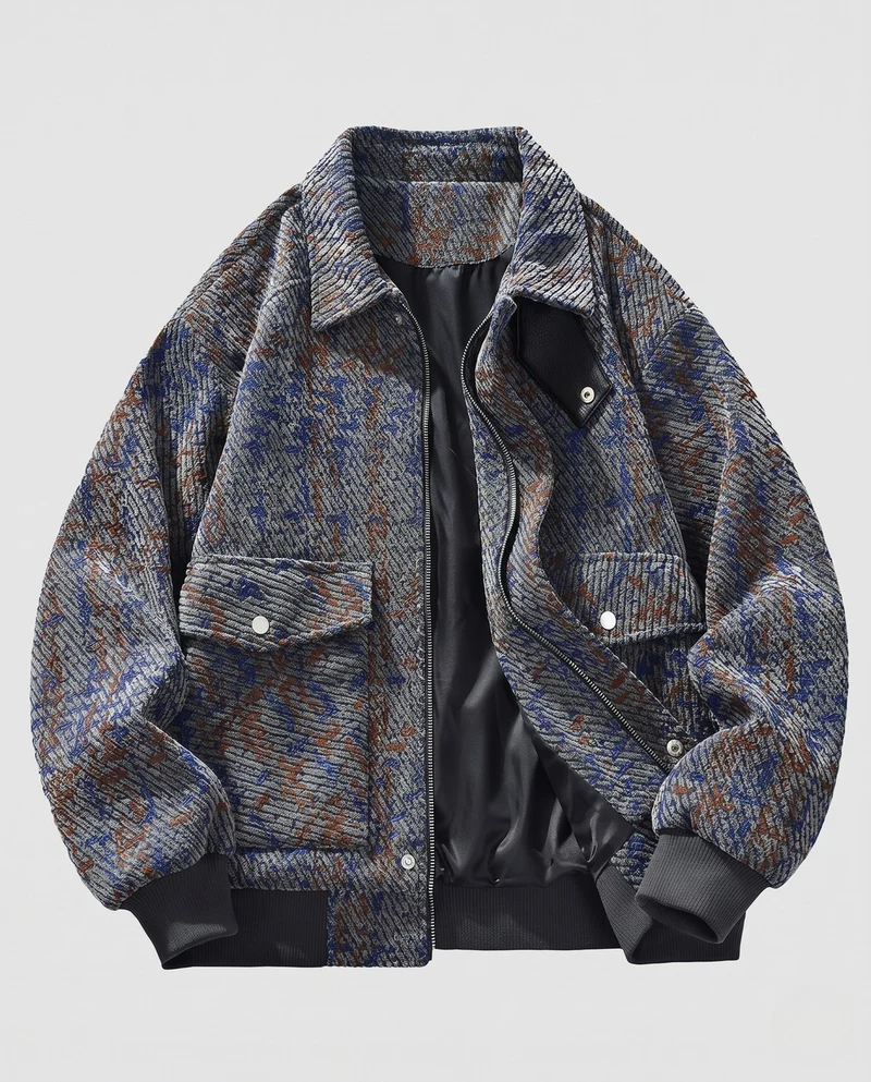 Herren Strukturiertes Overshirt‑Bomberjacke mit Rippbündchen & aufgesetzten Pattentaschen Nord Taschen