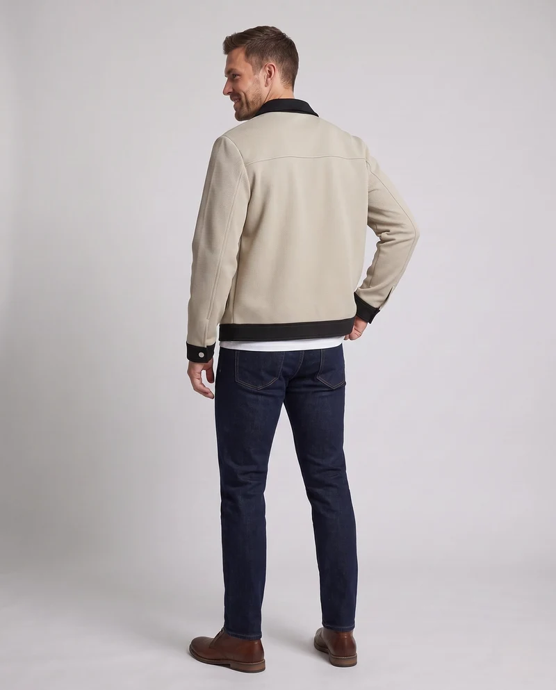 Herren Strukturierte Waffel-Übergangsjacke im Workerstil mit kontrastierendem Kragen, Druckknopffront & Utility‑Taschen Nord Taschen