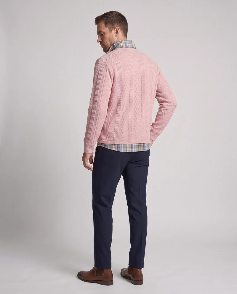 Herren Strick-Halbzippullover mit Zopfmuster, Stehkragen und kariertem Lagenlook Nord Taschen