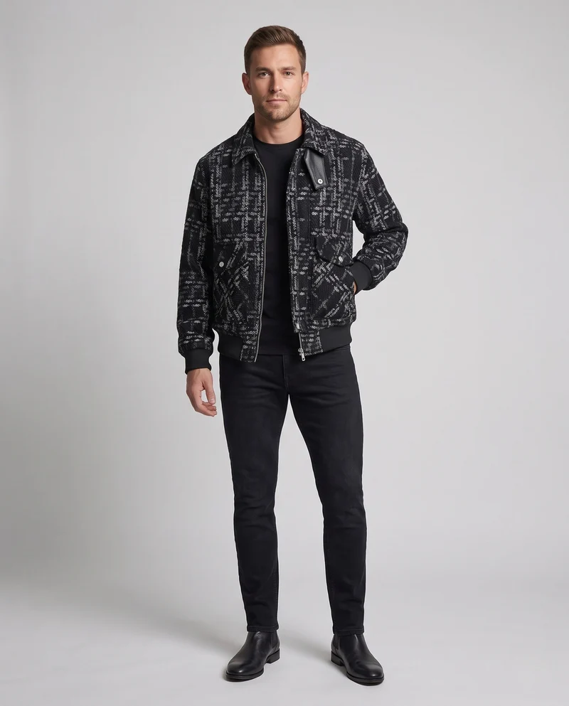 Herren Strukturierte Bomberjacke im Overshirt-Look mit Pattentaschen & Rippbündchen Nord Taschen