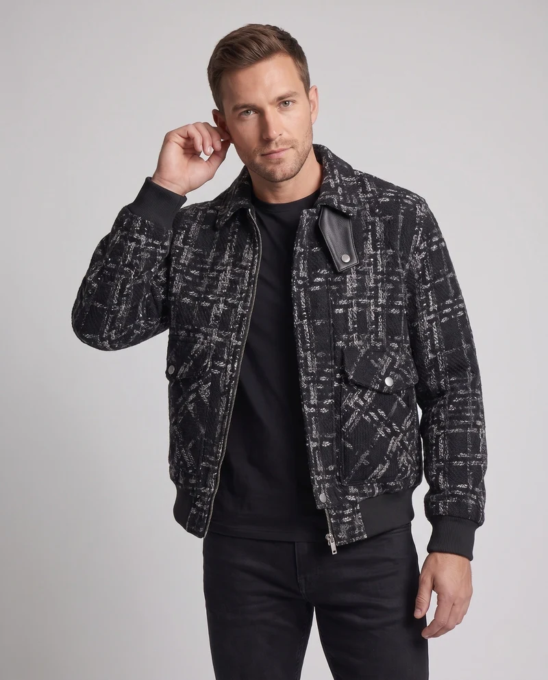 Herren Strukturierte Bomberjacke im Overshirt-Look mit Pattentaschen & Rippbündchen Nord Taschen