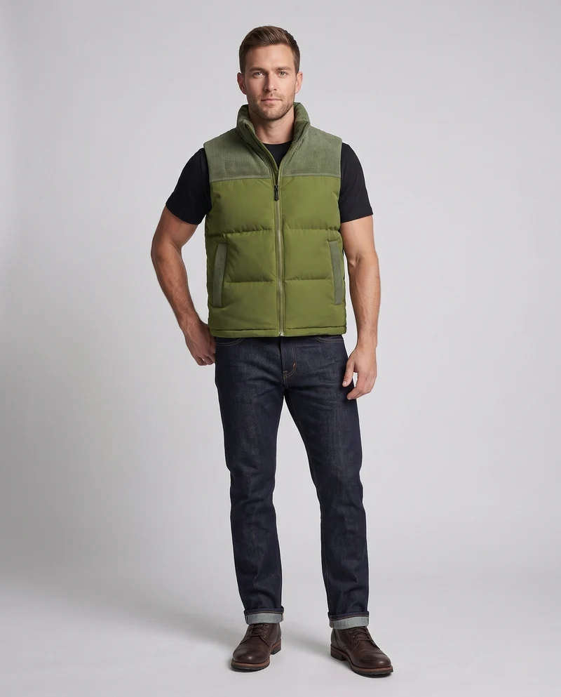 Herren Steppweste mit Cordbesatz, wattierter Thermoisolierung & Stehkragen Nord Taschen