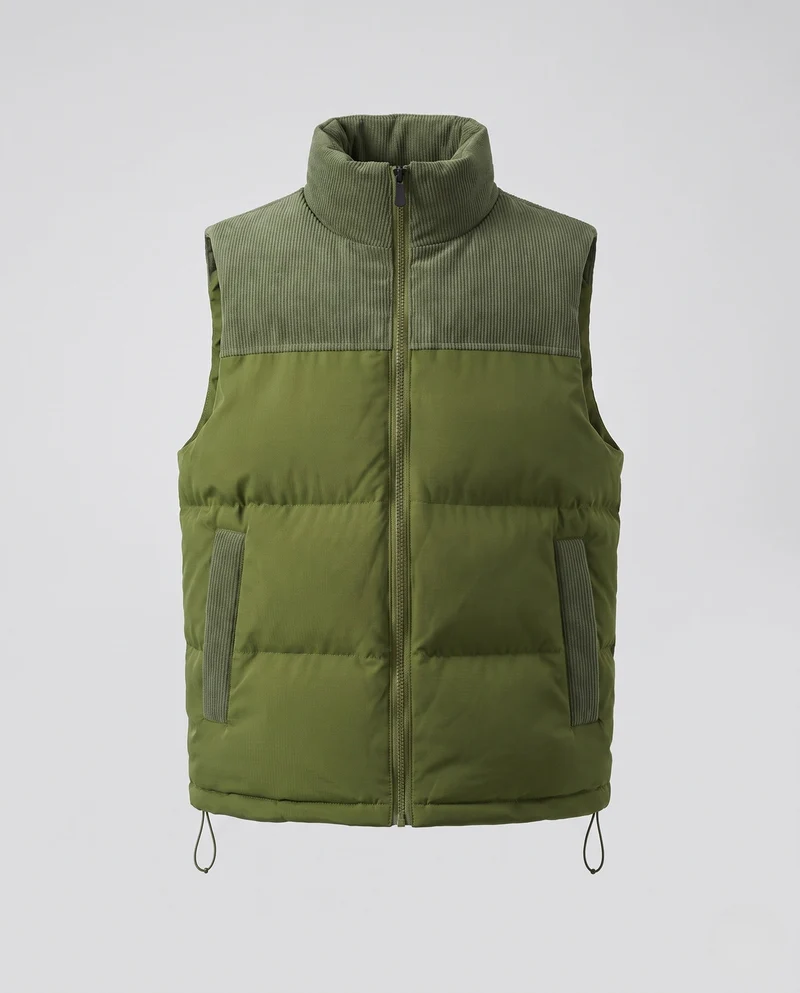 Herren Steppweste mit Cordbesatz, wattierter Thermoisolierung & Stehkragen Nord Taschen