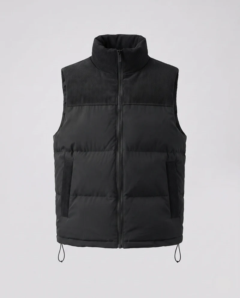 Herren Steppweste mit Cordbesatz, wattierter Thermoisolierung & Stehkragen Nord Taschen