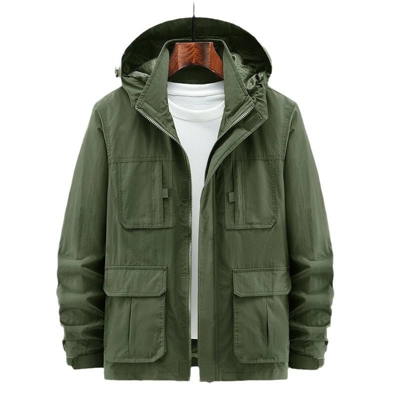 Herren Leichte Outdoor‑Fieldjacke mit Kapuze, vier aufgesetzten Taschen und verdecktem Reißverschluss Nord Taschen