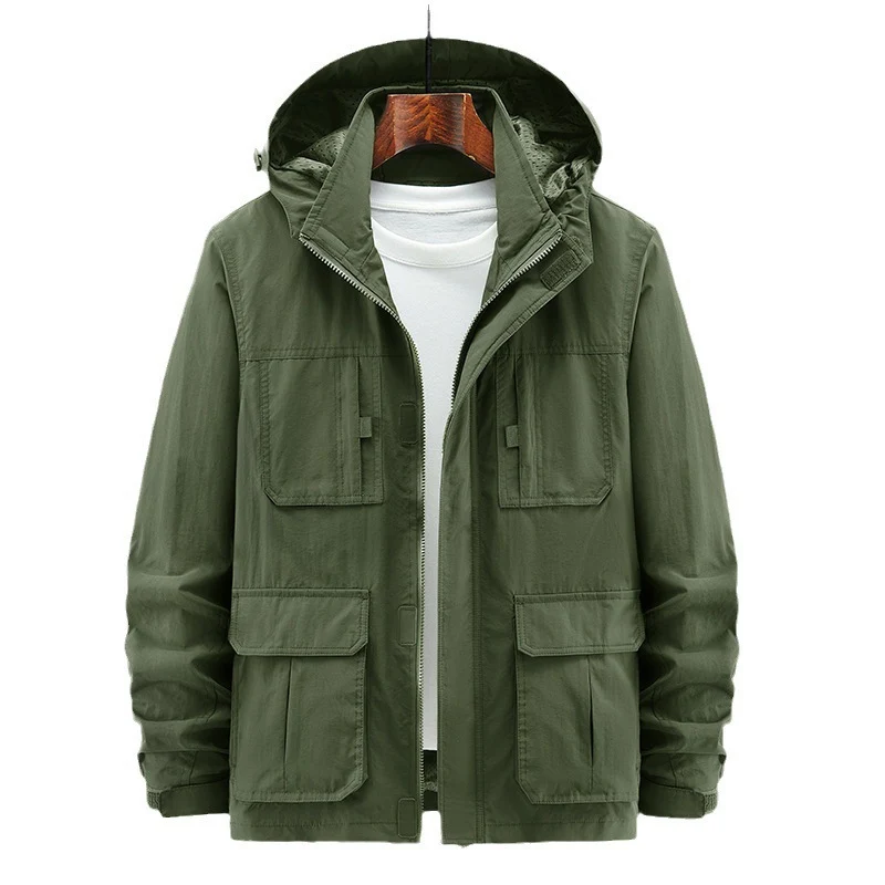 Herren Leichte Outdoor‑Fieldjacke mit Kapuze, vier aufgesetzten Taschen und verdecktem Reißverschluss Nord Taschen
