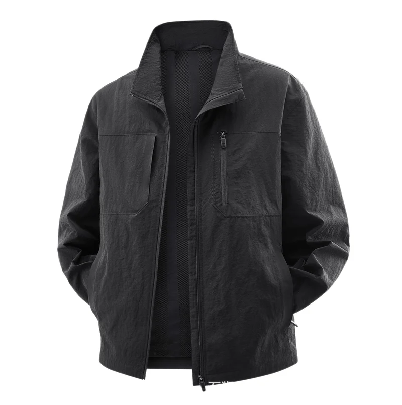 Herren Leichte Field-Utility-Jacke mit Mesh‑Futter, Stehkragen und Reißverschlusstaschen Nord Taschen