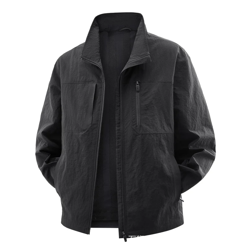 Herren Leichte Field-Utility-Jacke mit Mesh‑Futter, Stehkragen und Reißverschlusstaschen Nord Taschen