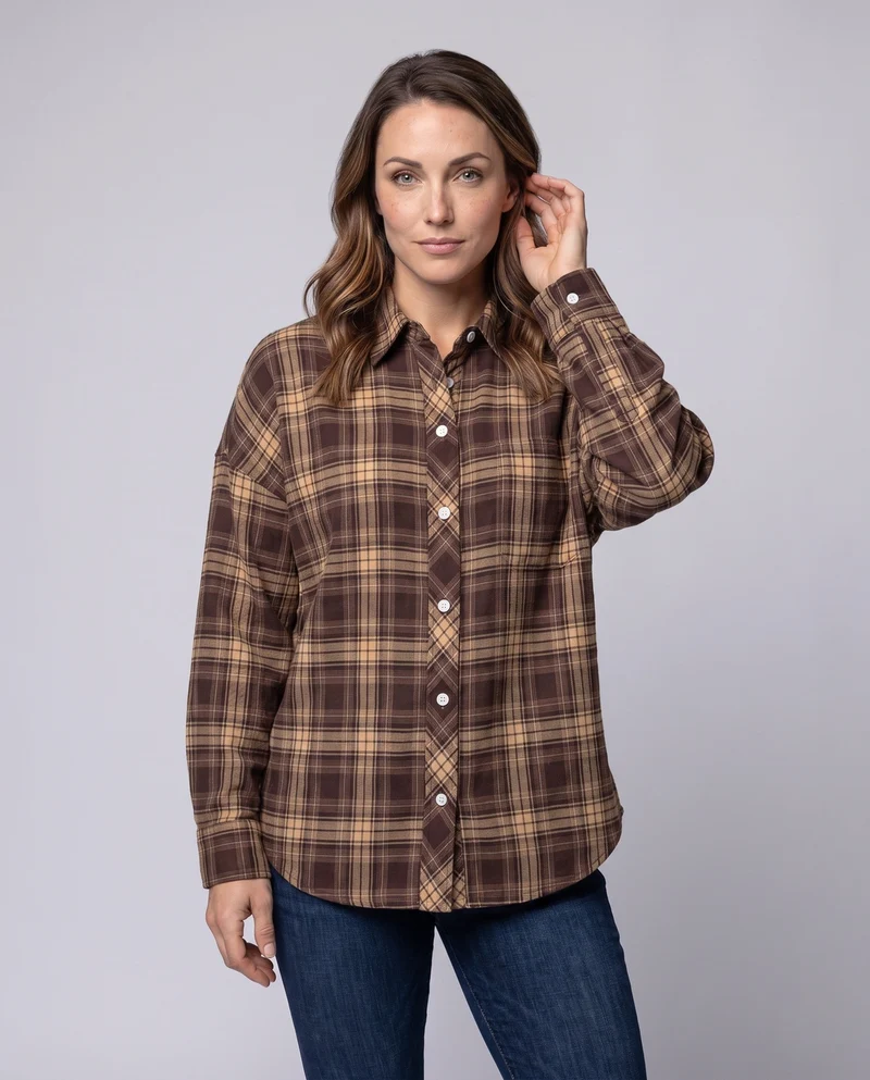 Damen Casual Kariert Kurzarmshirt Nord Taschen