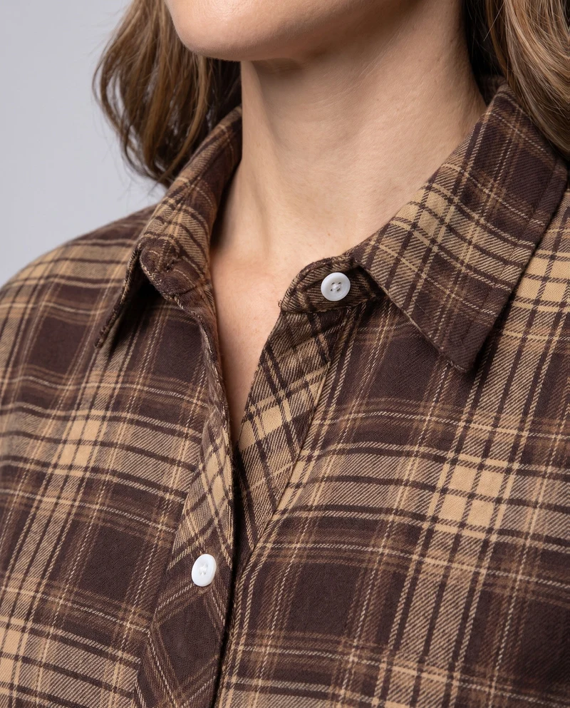 Damen Casual Kariert Kurzarmshirt Nord Taschen