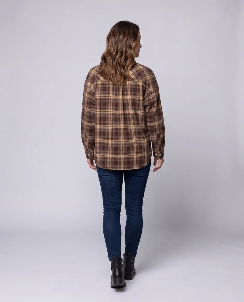 Damen Casual Kariert Kurzarmshirt Nord Taschen