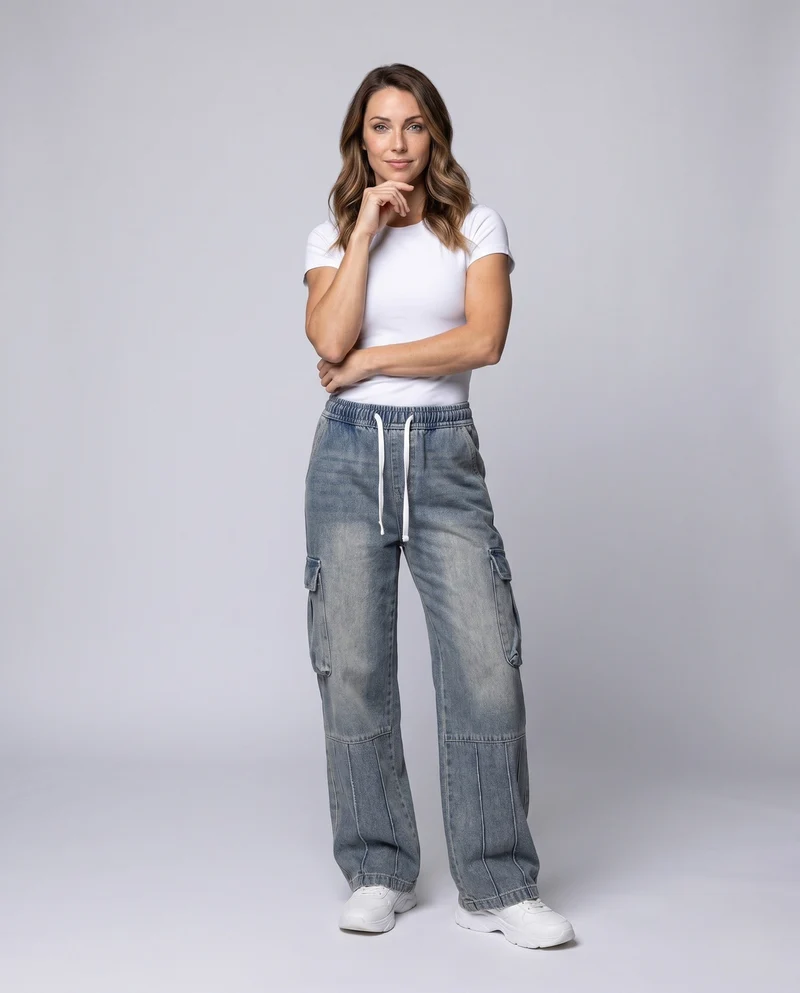 Damen Mode Cargo Jeans Nord Taschen