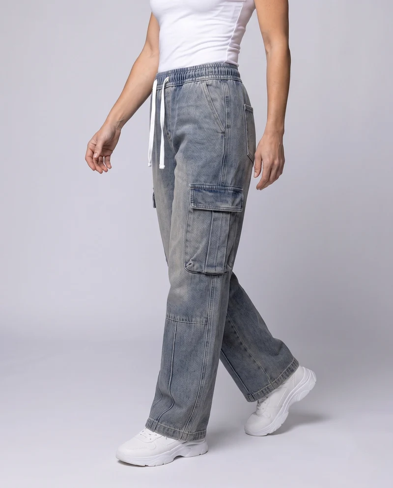 Damen Mode Cargo Jeans Nord Taschen