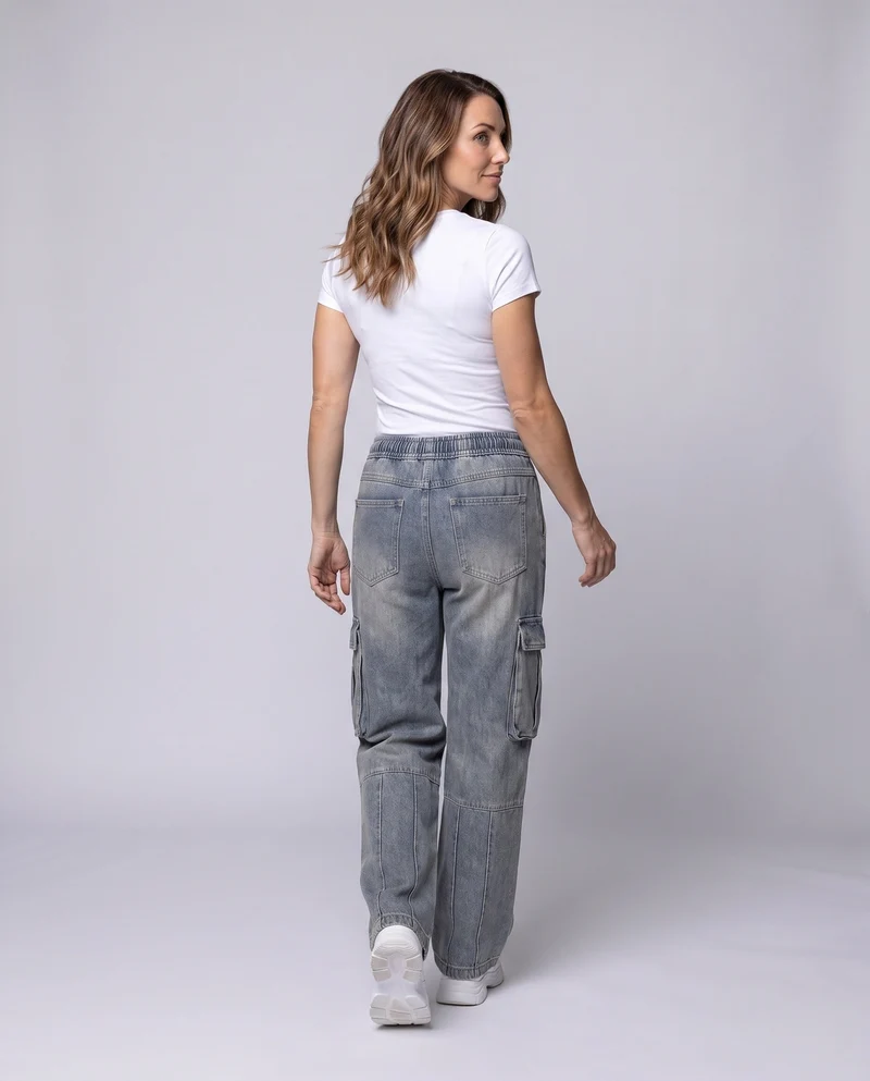 Damen Mode Cargo Jeans Nord Taschen