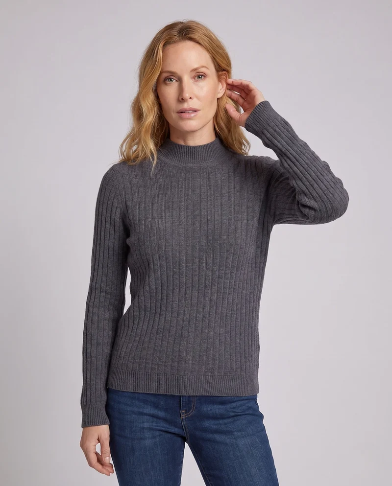 Damen Feinstrickpullover mit Waffelstruktur, kurzem Stehkragen und extralangen Bündchen Nord Taschen
