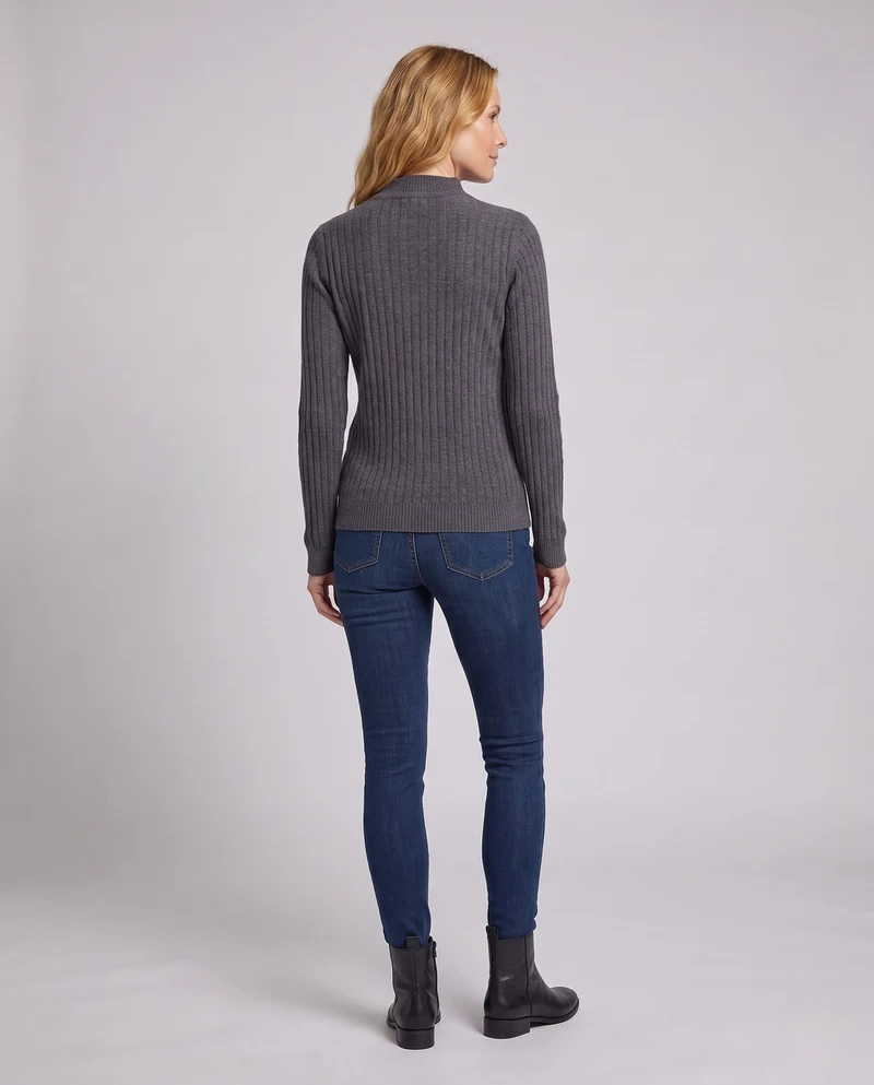 Damen Feinstrickpullover mit Waffelstruktur, kurzem Stehkragen und extralangen Bündchen Nord Taschen