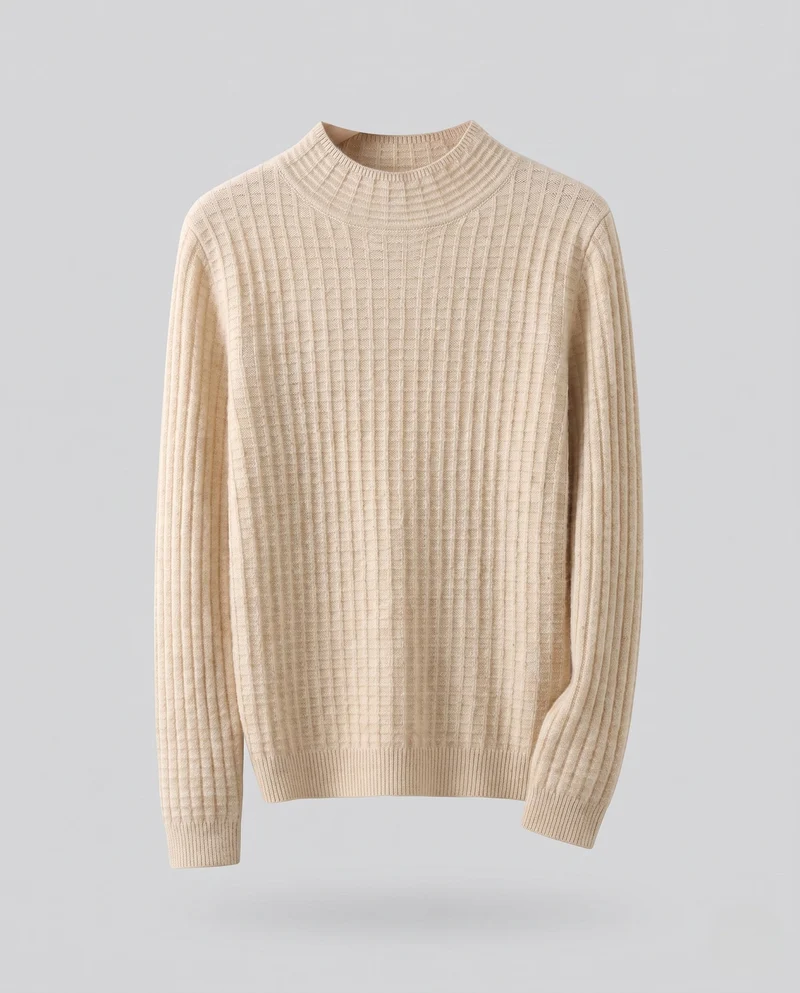 Damen Feinstrickpullover mit Waffelstruktur, kurzem Stehkragen und extralangen Bündchen Nord Taschen