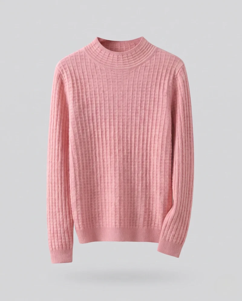 Damen Feinstrickpullover mit Waffelstruktur, kurzem Stehkragen und extralangen Bündchen Nord Taschen