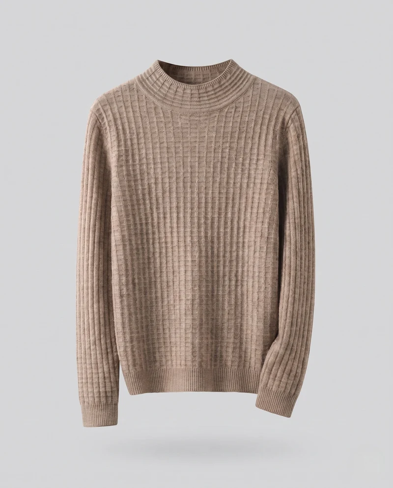 Damen Feinstrickpullover mit Waffelstruktur, kurzem Stehkragen und extralangen Bündchen Nord Taschen