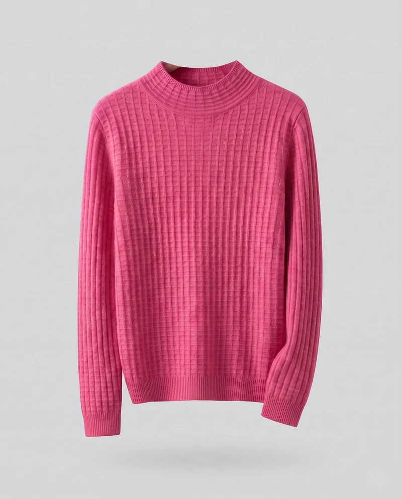 Damen Feinstrickpullover mit Waffelstruktur, kurzem Stehkragen und extralangen Bündchen Nord Taschen